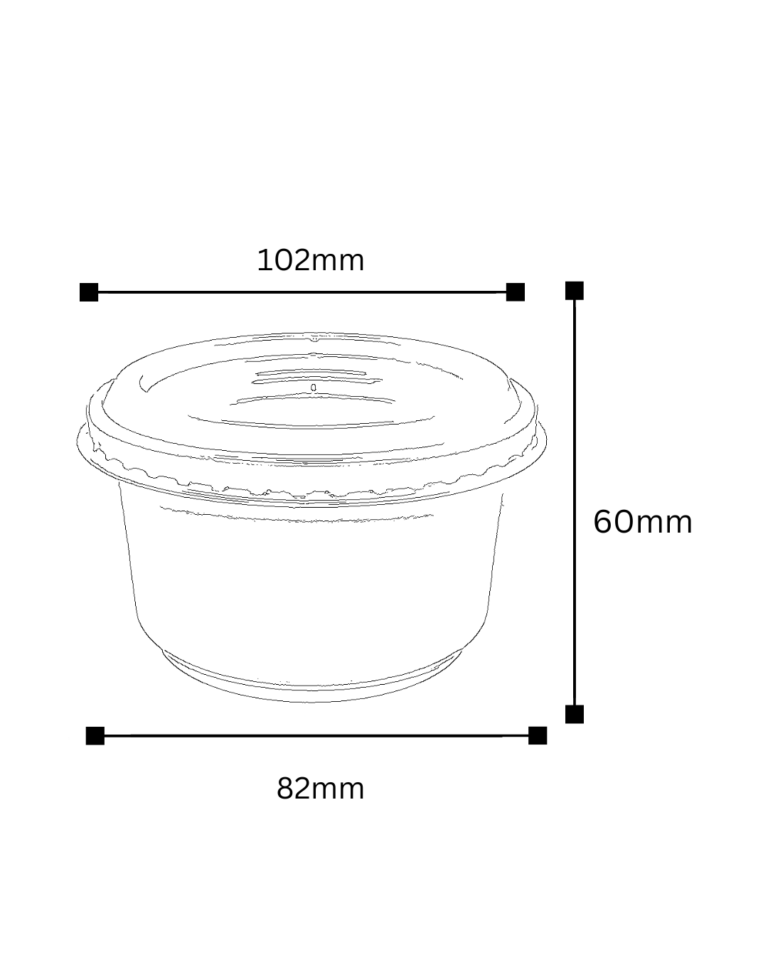 Plano técnico de la tarrina para lavaloza de 235 g con sus medidas