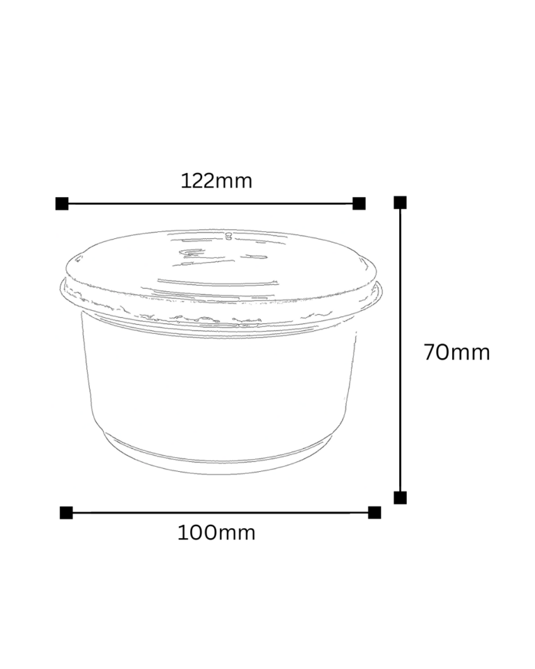 Plano técnico de la tarrina para lavaloza de 450 g con sus medidas