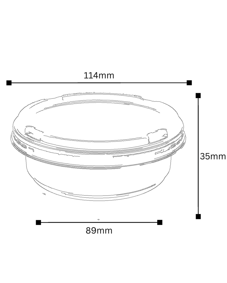 Plano técnico de la tarrina plástica CHIC de 6 oz con sus medidas