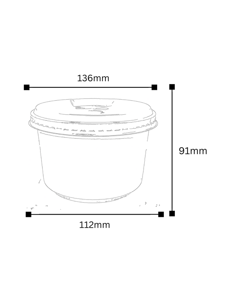 Plano técnico de la tarrina para lavaloza de 850 g con sus medidas