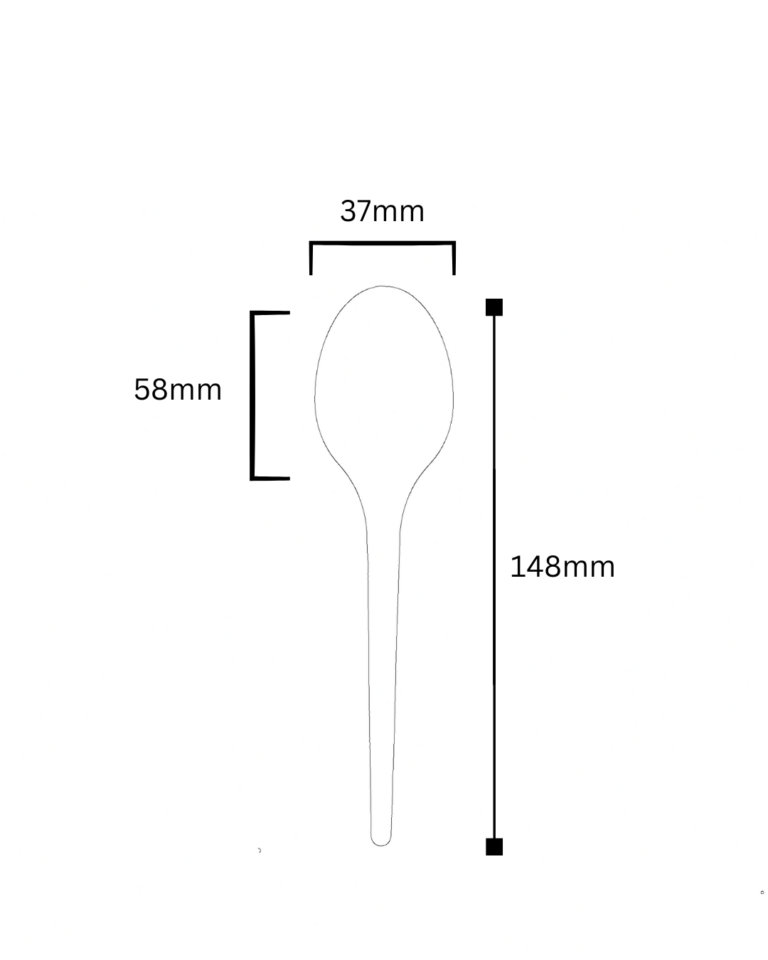 Plano técnico de la cuchara sopera desechable BICHE con sus medidas