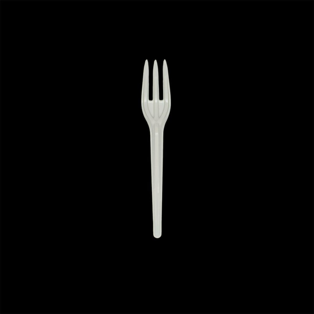 Tenedor pequeÑo blanco desechable, con puntas reforzadas para tus postres. ProductPlast