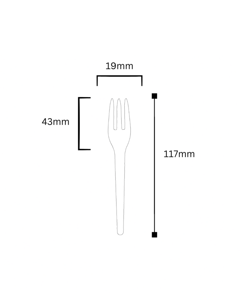Plano técnico del tenedor pequeño desechable BICHE con sus medidas