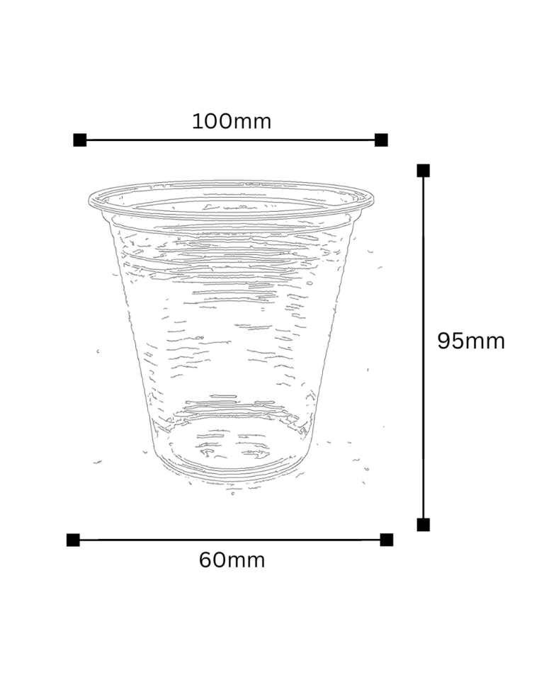 Plano técnico del vaso plástico desechable de 13 oz con sus medidas