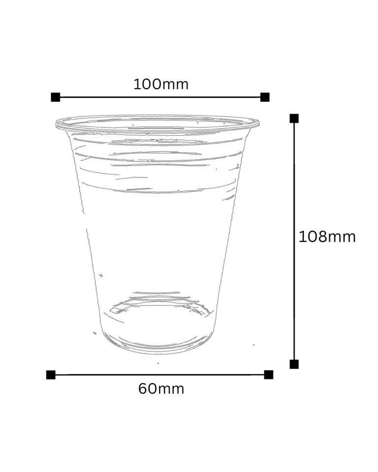Plano técnico del vaso plástico desechable de 16 oz con sus medidas