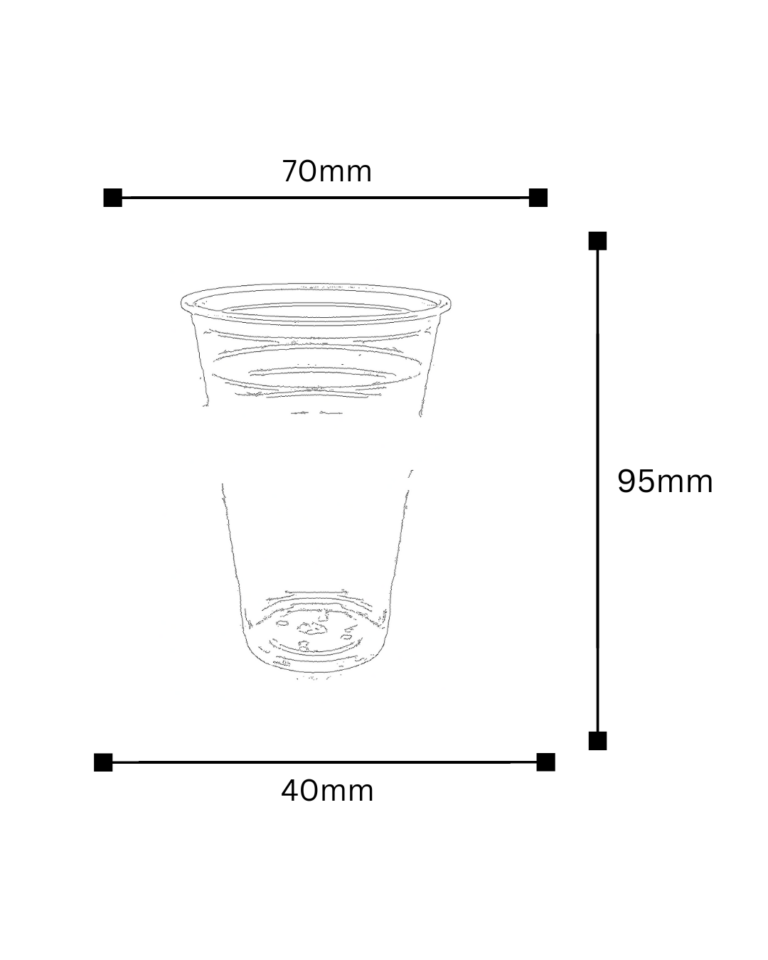Plano técnico del vaso plástico desechable de 7 oz con sus medidas