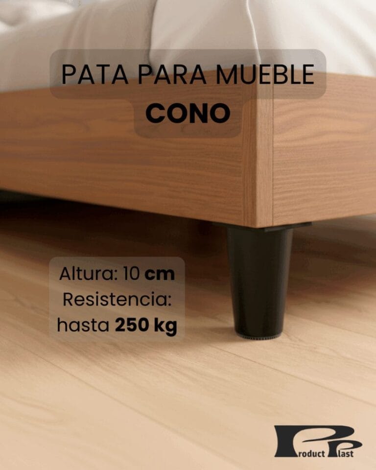 Pata plástica cónica instalada en un mueble