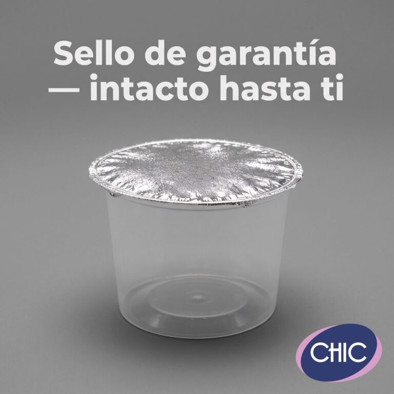 Tarrina plástica CHIC con sello de garantía de foil de aluminio