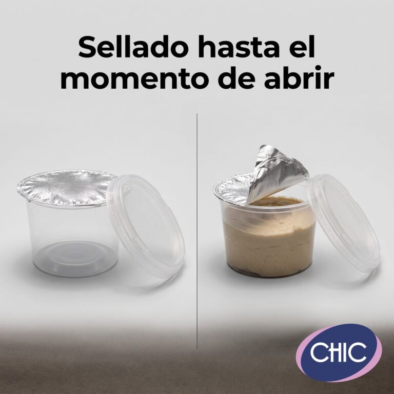 Tarrina plástica sellada con foil hasta el momento de abrir