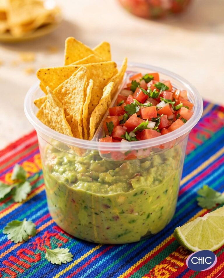 Tarrina plástica CHIC con división: guacamole, nachos y pico de gallo