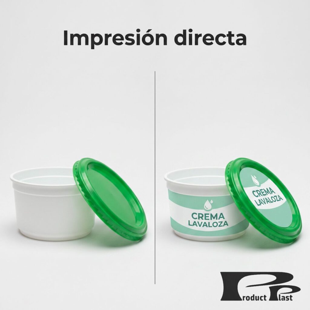 Tarrina lavaloza sin impresión y con impresión directa de marca