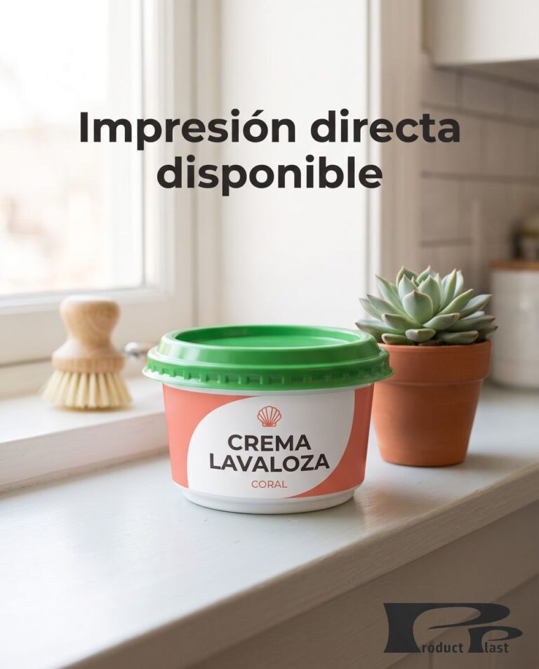 Tarrina lavaloza con impresión directa de marca y tapa verde
