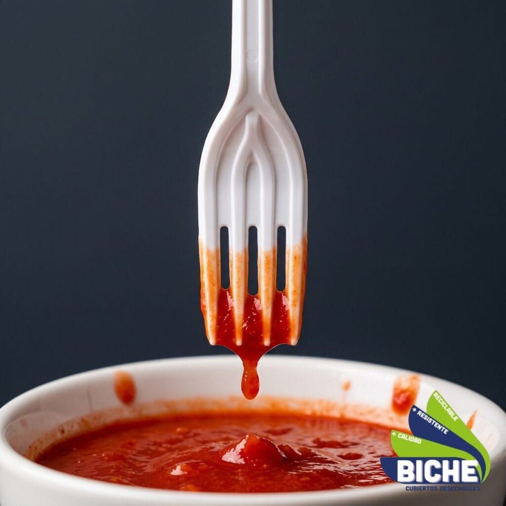 Tenedor desechable BICHE con salsa de tomate